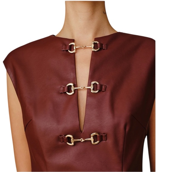 Elegant Burgundy Dress with Gold Buckle Accents- NWT - Picture 3 of 3